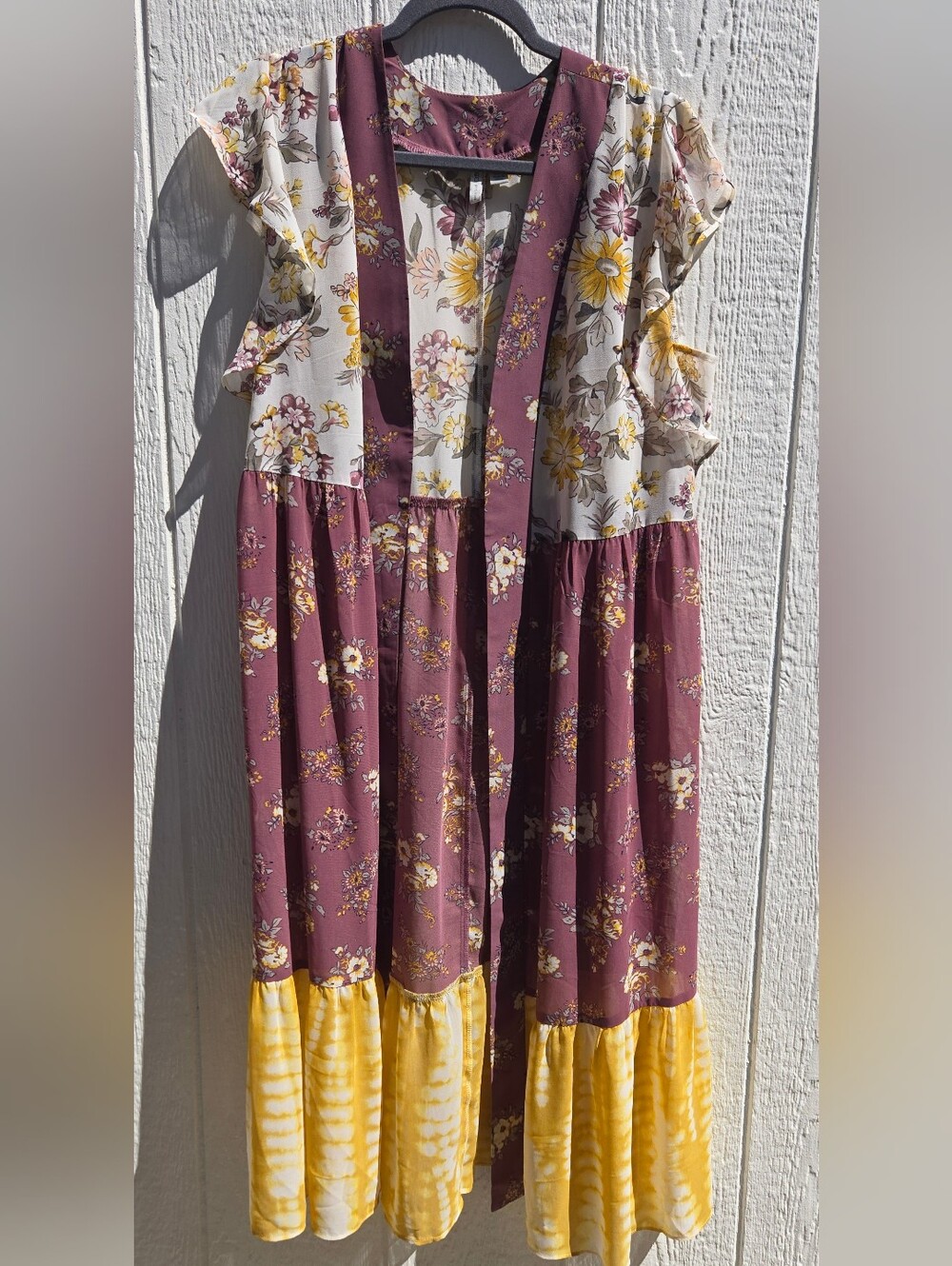 Cato Plum and Yellow Floral Tiered Open Front Piece